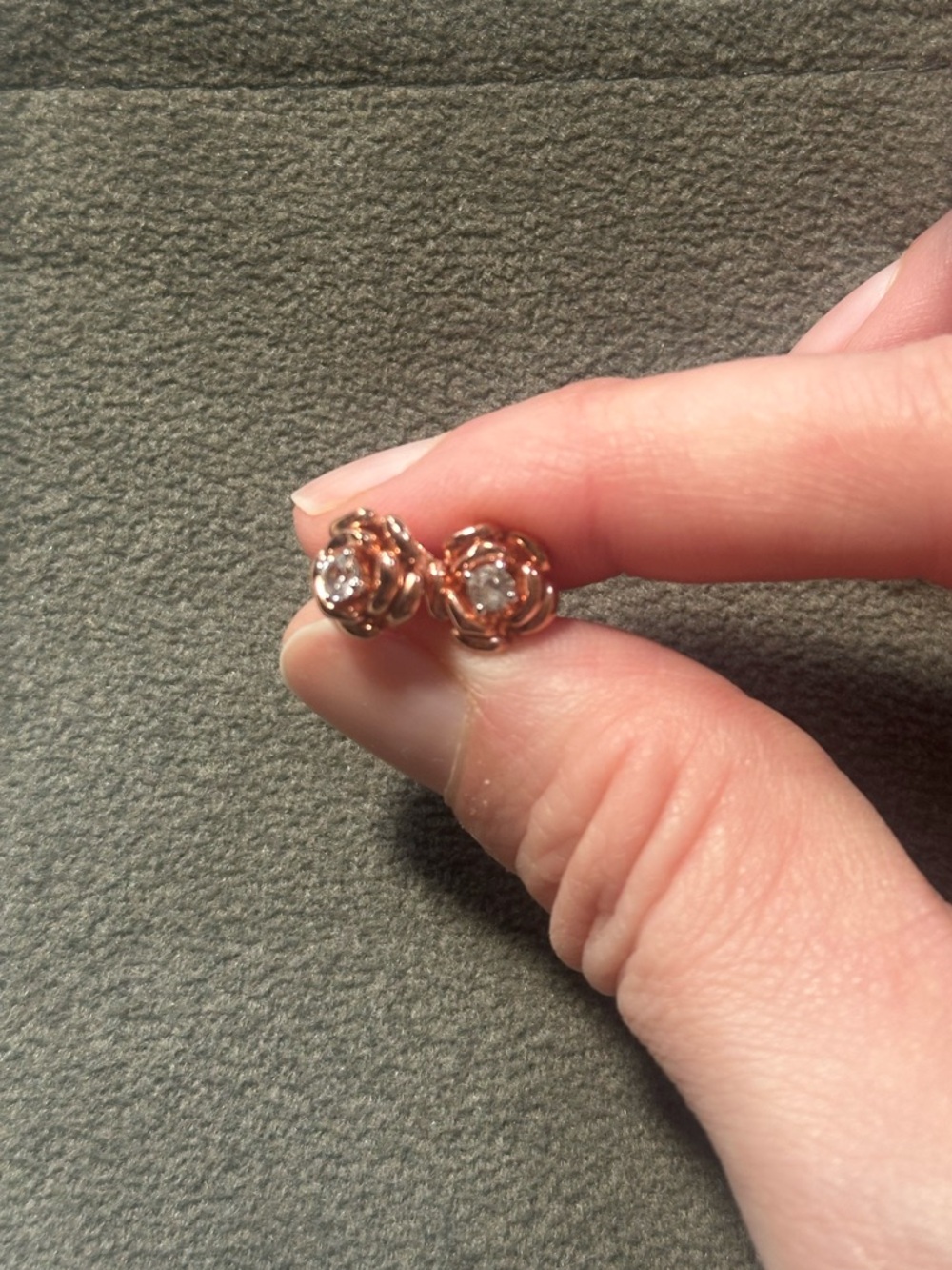 Rose Gold Floral Stud Earrings with white sapphire